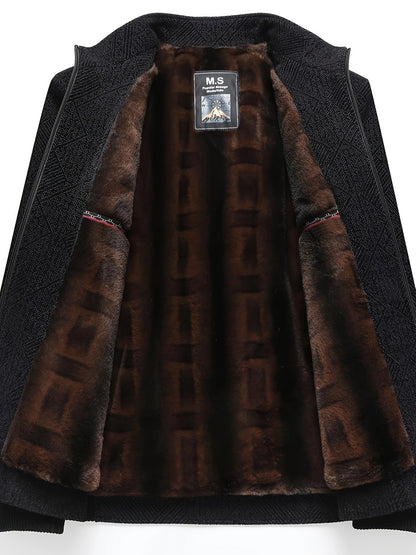 Lisen OBM Giacca Invernale Uomo con Fodera in Pelliccia di Lusso - Cappotto a Collo Alto e Zip Completa, Interno Nero/Marrone/Beige, Logo Dorato, Lavabile a Mano per Uomini Maturi, Idealmente adatto al Freddo & Occasioni Formali, Abbigliamento Invernale p