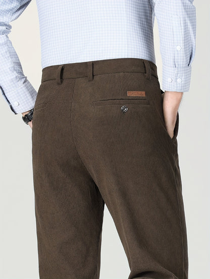 Pantaloni Eleganti da Uomo in Velluto a Coste - 5 Colori Disponibili, Pantaloni a Gamba Dritta Business Casual & Semi-Formali, Tessuto Antivizzo per Ufficio, Matrimonio, Riunioni - Primavera/Autunno (Lavaggio a Mano/Lavaggio a Secco) - Vestibilità Matura,