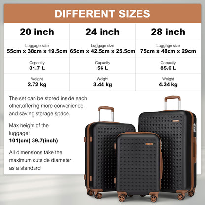 Set di 4 Valigie da 14/20/24/28 pollici Kono Elegante in ABS+PC a Pois con Guscio Rigido e Serratura TSA, Set di 4 Pezzi con Valigetta da Toilette, Bagagli da Viaggio Durevoli con Serratura TSA e Ruote Silenziose