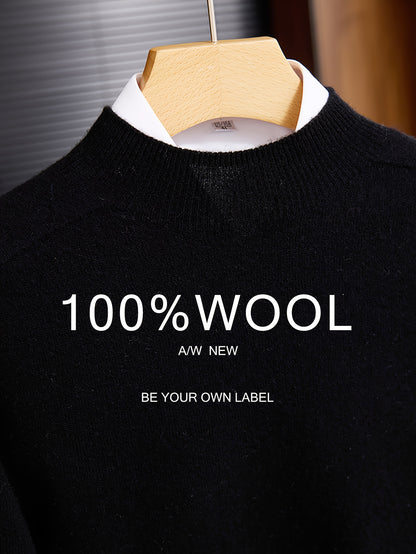 Maglione 100% Yarn da uomo - Morbido, traspirante, leggero, con scollo a giro, maniche e orlo ribassati, stile casual business casual per l'autunno/inverno, beige, perfetto per strati o outfit standalone, maglione a maniche corte, maglia