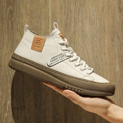 Scarpe da Uomo a Mezza Gamba con Lacci - Suola in Gomma Morbida e PU, Tomaia Sintetica (Marrone/Beige) - Adatte a Tutti i Terreni per Casual, Ufficio e Outdoor - Design Versatile con Punta Tonda - Durevoli