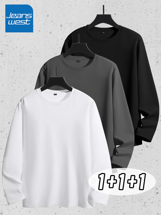 Linea Uomo+ Classic - Jeanswest Maglietta Uomo a Manica Lunga in Puro Cotone