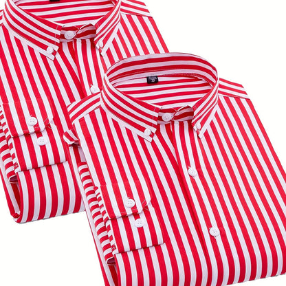 1+1pz Camicia Uomo a Righe con Maniche Lunghe - Colletto Casual, Tessuto Leggero, Ideale per Vacanze al Mare, Appuntamenti e Regali, Top Classico a Righe