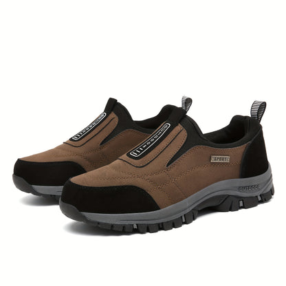 Scarpe da trekking slip-on da uomo - Sola spessa e morbida, parte superiore in tessuto traspirante, leggere e comode per passeggiate all'aperto, abbigliamento casual e trekking, stivali da trekking, design a punta rotonda, calzature adatte