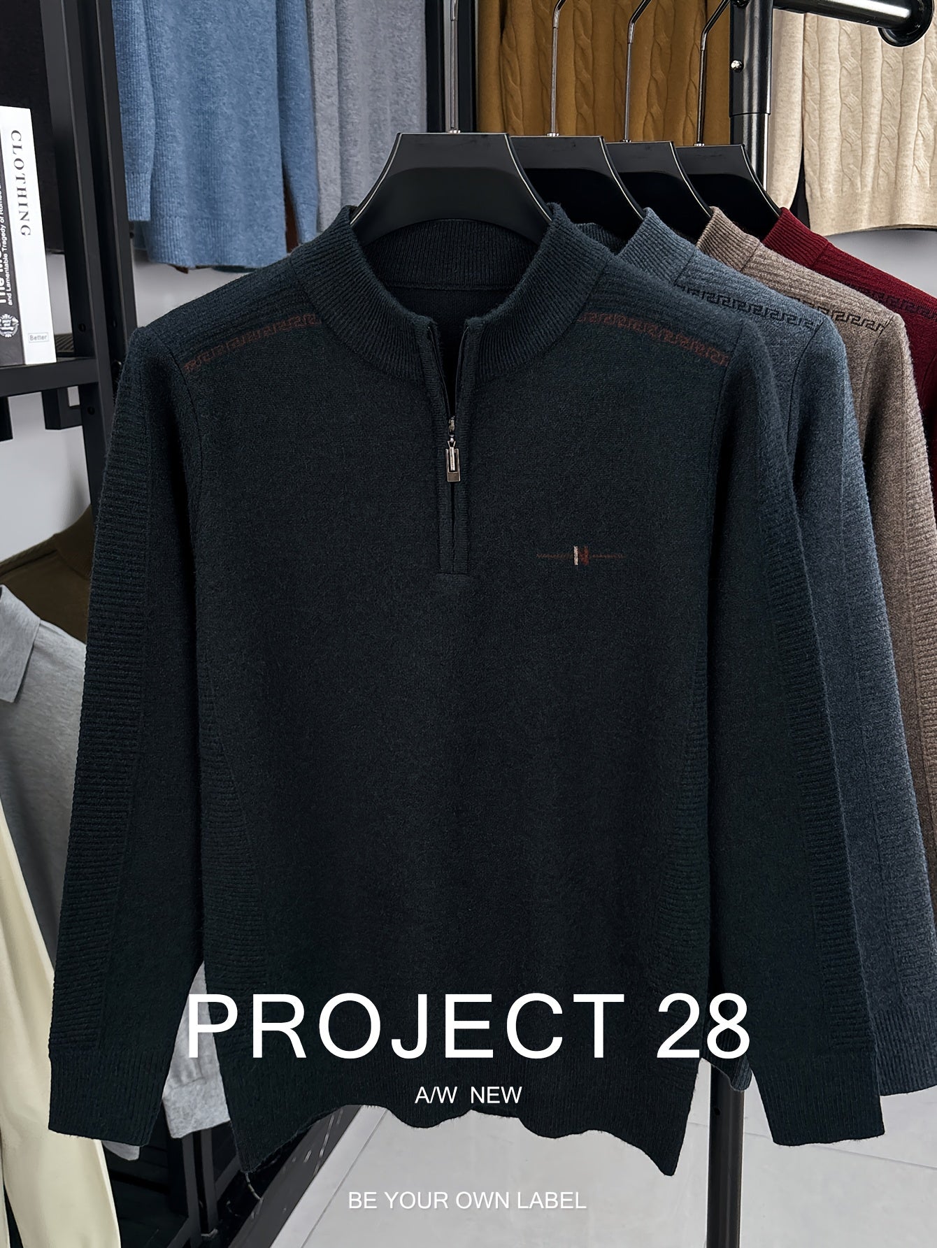 Maglione a metà zip da uomo - Pullover termoisolato con zip frontale, maglione in maglia morbida per ufficio, abbigliamento formale e casual - Maglione invernale in colori scuri (blu/nero/carbonio) - Top di strato traspirante per il tempo freddo, abbiglia