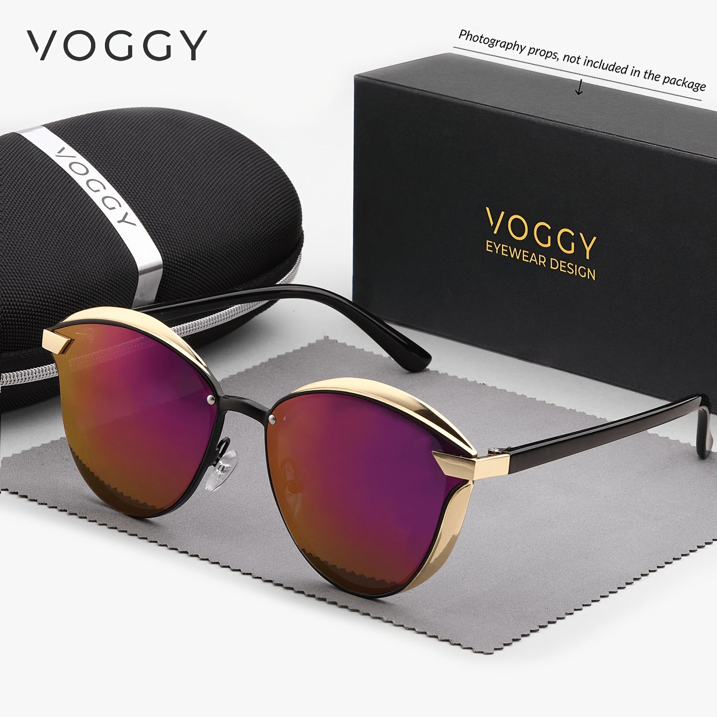 VOGGY Fashionable Retro Metal Polarized Fashion Glasses for Men & Women - Lightweight, Durable Design with Golden-Tone Frame & Black Lenses - Perfect for Driving, Hiking, Cycling, Fishing, Travel & Party Decor - Includes Case & Microfiber Cloth, Hiking Ey
