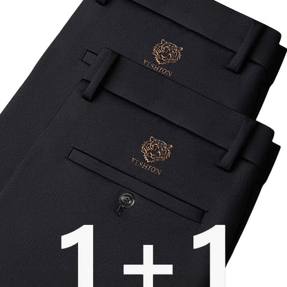 2 pezzi Pantaloni da business uomo resistenti alle rughe e senza calore per abbigliamento formale di mezza età e anziani.
