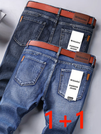 Pantaloni Denim Uomo Autunno/Inverno 2025, Gamba Dritta e Larga in Tessuto Elasticizzato - Set Due Pezzi Casual Business Leggero di Maggior Successo