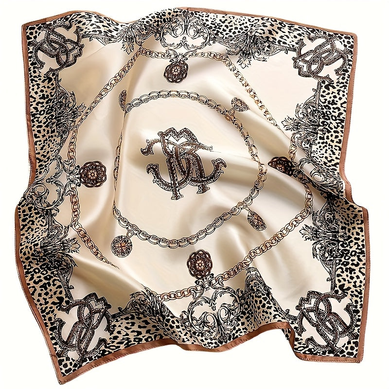 Sciarpa di Seta al 100% di Gelso Quadrata da 53.01 cm - Stile Palazzo Europeo con Stampa Floreale e Dorata, Accessorio di Moda Lusso in Beige e Oro per Donne, Regalo Elegante per Pendolari, Appuntamenti, Feste, Accessorio per Serate Romantiche | Artigiana