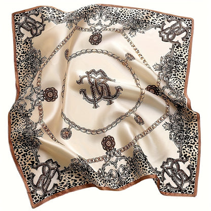 Sciarpa di Seta al 100% di Gelso Quadrata da 53.01 cm - Stile Palazzo Europeo con Stampa Floreale e Dorata, Accessorio di Moda Lusso in Beige e Oro per Donne, Regalo Elegante per Pendolari, Appuntamenti, Feste, Accessorio per Serate Romantiche | Artigiana