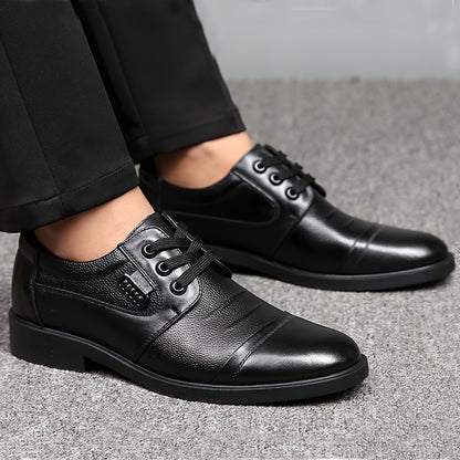 Scarpe Derby da uomo in pelle pieno fiore a tinta unita, comode suola in gomma antiscivolo, scarpe da abito casual resistenti, calzature da uomo