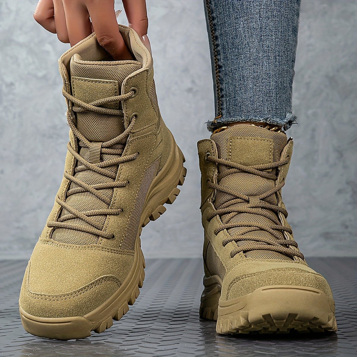 Scarpe da Trekking Donna, Stivali Tattici Antiscivolo Leggeri e Resistenti per Tutte le Stagioni, Stivaletti da Moto Mid-Cut Desert