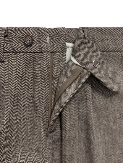 Pantaloni da uomo eleganti in tweed italiano - Pantaloni a gamba dritta a vita alta con chiusura a bottoni, tessuto non elasticizzato per ufficio ed eventi formali - Abbigliamento business autunno/inverno, evento formale, design classico, costruzione resi