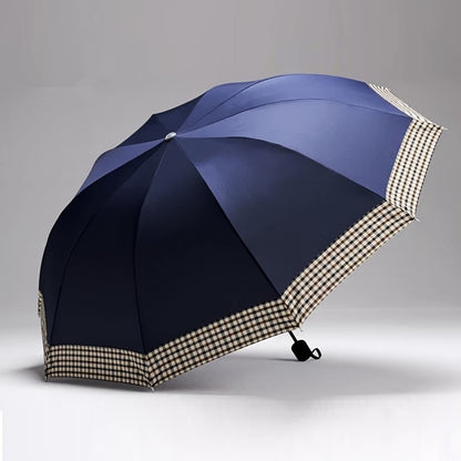 Ombrello pieghevole grande con 10 stecche, ombrello extra-large a tre pieghe per due persone, motivo britannico business, elegante e alla moda per uomini e donne