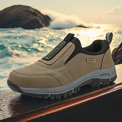 Scarpe da trekking slip-on da uomo - Sola spessa e morbida, parte superiore in tessuto traspirante, leggere e comode per passeggiate all'aperto, abbigliamento casual e trekking, stivali da trekking, design a punta rotonda, calzature adatte