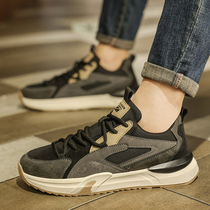 Scarpe da Ginnastica Invernali Uomo Retro di Alta Qualità - Suola Spessa e Resistente, Tomaia in PU Beige & Nero con Lacci Bassa, Ideali per Palestra o Casuale (Autunno/Inverno)