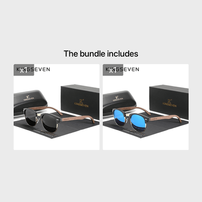 Occhiali in legno di noce nera artigianali KINGSEVEN, con montatura semipolarizzata retro per uomo e donna, stile vintage con custodia, montatura in legno massiccio, lenti in PC, ideali per l'uso quotidiano