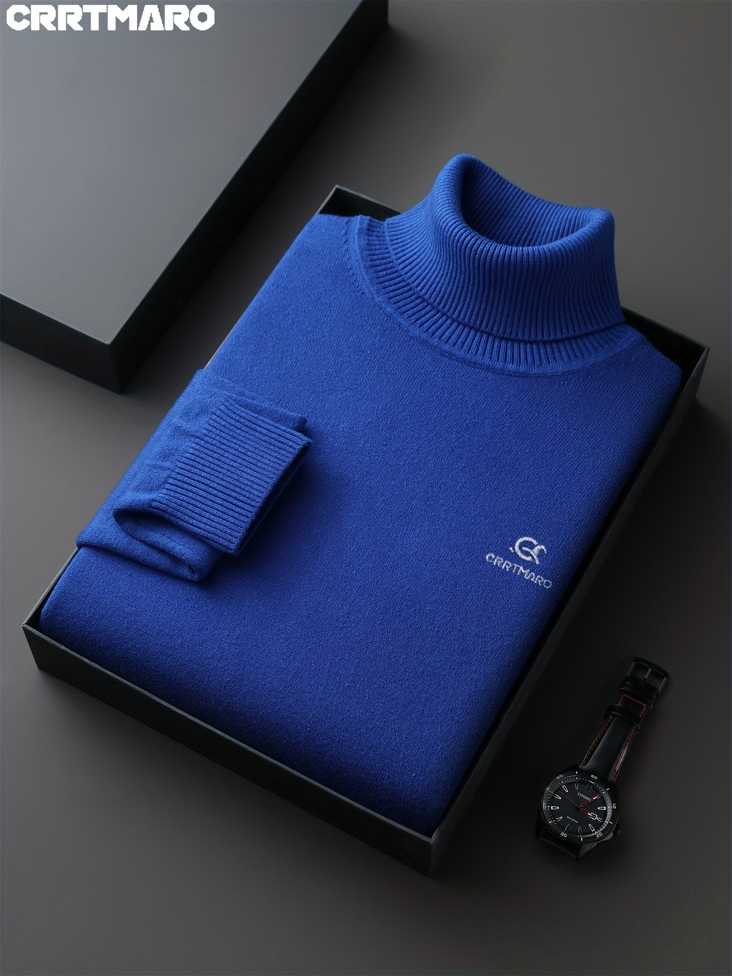 Maglione da uomo CRRTMARAO ricamato - Maglione in acrilico spesso con collo a mezza altezza, maglione casual caldo per l'autunno/inverno per uomini di mezza età, colore solido, vestibilità regolare