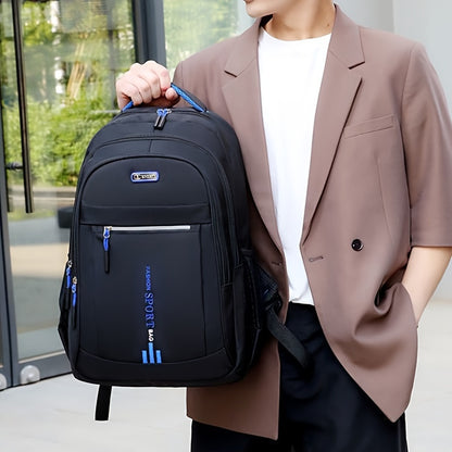 Zaino da Viaggio di Grande Capacità per Uomini - Nylon Resistente, Spallacci Regolabili, Borsa Multiscomparti per Affari e Scuola, Nero, Zaino da Viaggio