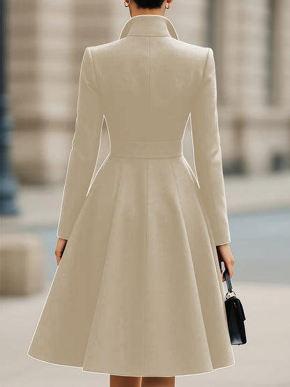 Women'S Elegant A-Line Maxi Dress with Pockets - High Neck, Long Sleeve, Button-Up Front, Flowy Hem, Perfect for All Seasons, Casual to Formal Wear