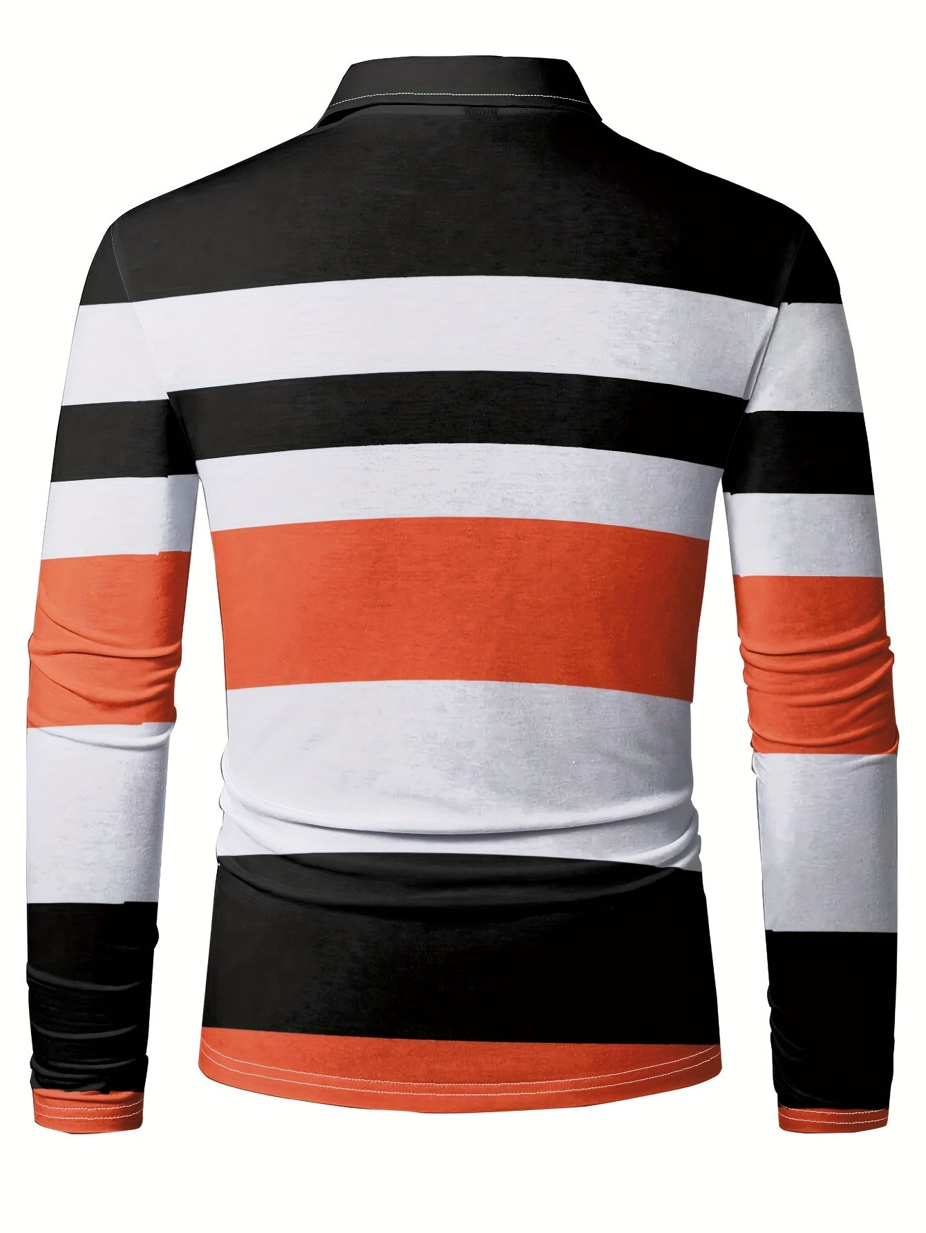 Maglietta polo casual da uomo a maniche lunghe con stampa digitale 3D - Design a righe nere e bianche, colletto con bottoni, vestibilità regolare per abbigliamento casual, abbigliamento confortevole | Stile polo classico | Abbigliamento casual resistente,
