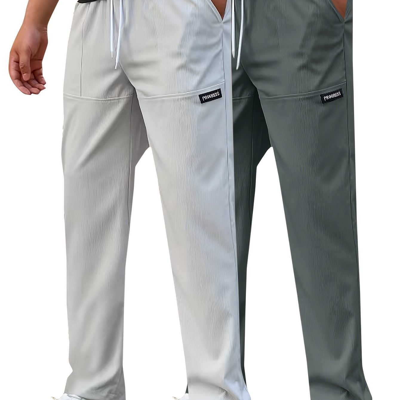 Pantaloni da lavoro casual da uomo a gamba dritta - Poliestere leggero, vita con coulisse, stile primavera/estate, opzioni bianco e blu navy, abbigliamento da lavoro casual | Pantaloni a gamba dritta | Tessuto in poliestere
