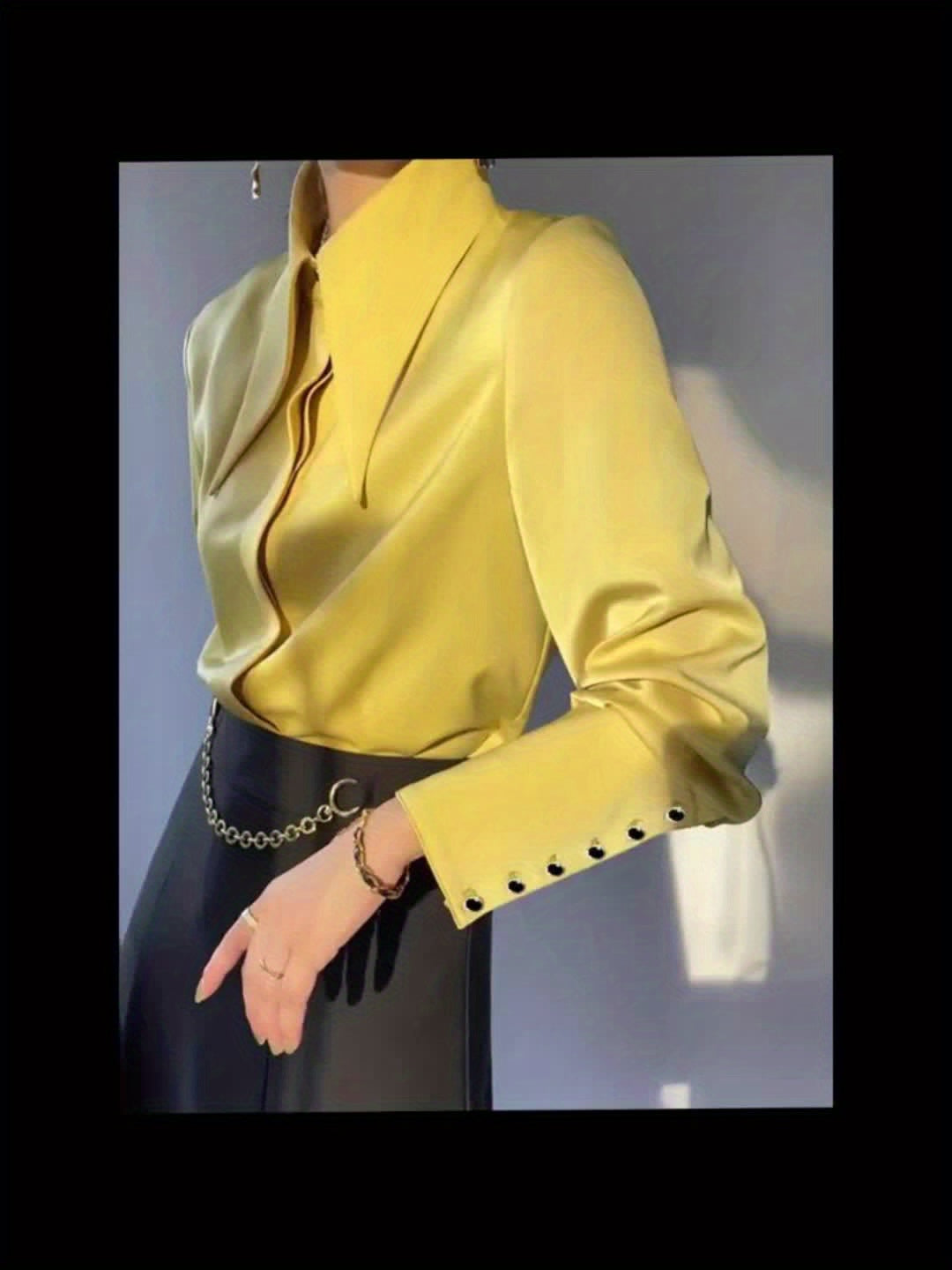 Maglia Casual Donna a Maniche Lunghe con Collo a Revers Tinta Unita