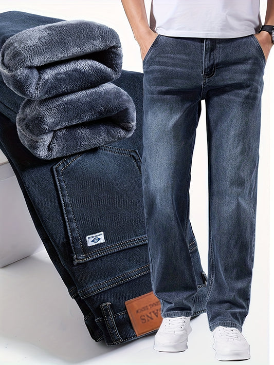 092+1# Nuova Arrivo Invernale Jeans Minimalisti Spessi Foderati in Pile Elasticizzati