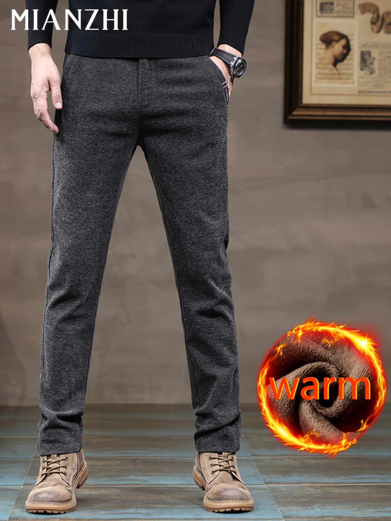 MIANZHI Pantaloni Invernali Uomo con Fodera in Peluche - Caldi e Spessori, Vita Media Cinturati per Look Casual o Formale Lavabili a Macchina Durevolissimi Ideali come Regalo (Pantalone da Lavoro Elastico alla Caviglia) Khaki di Alta Qualità Perfetti anch