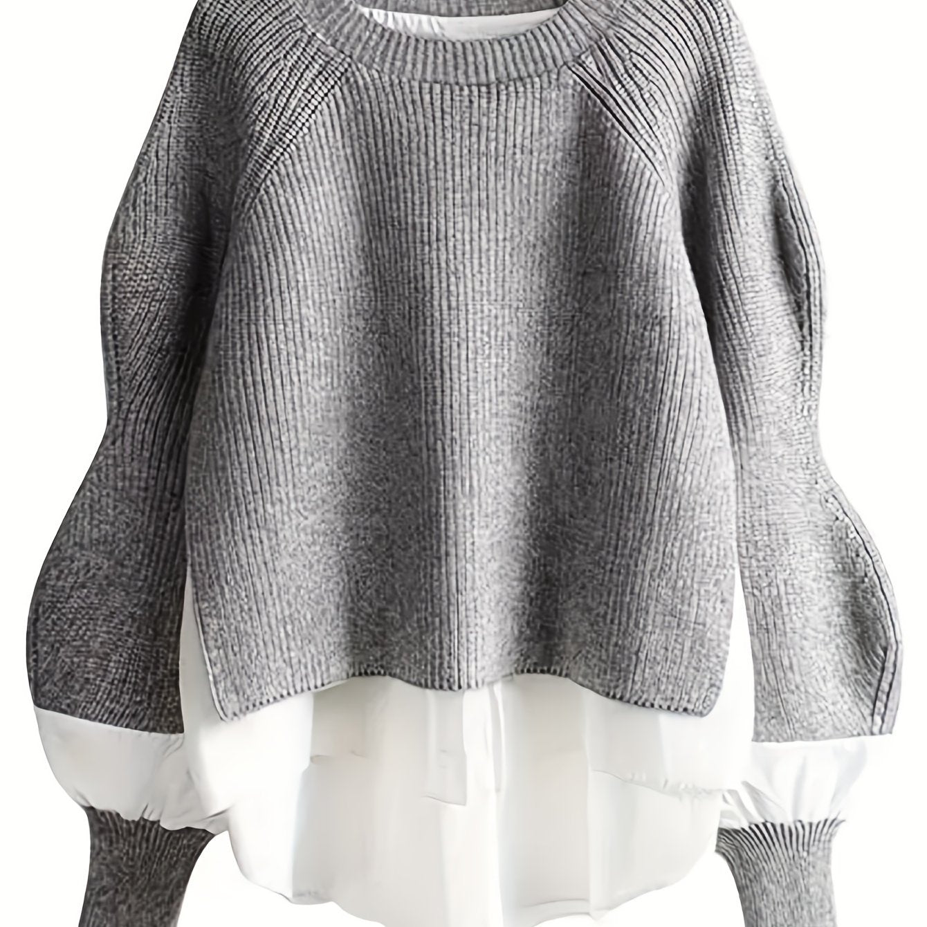 Maglione Bicolore Elegante da Donna - Look a Strati, Blusa a Maniche Lunghe con Scollo Rotondo per Primavera/Autunno, Ufficio, Festa