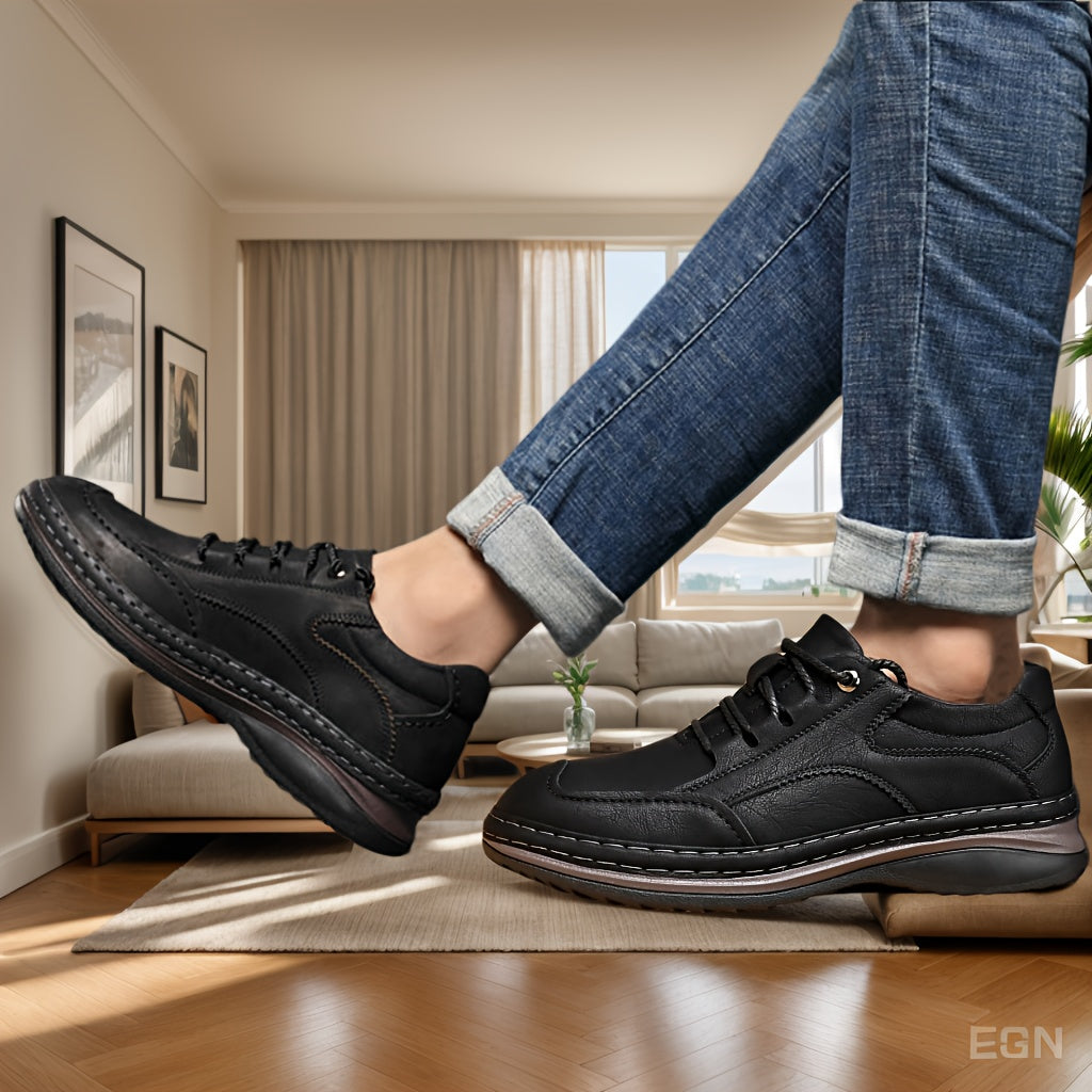 Scarpe da Uomo in Vera Pelle per Business Casual, Scarpe da Allenamento Sportivo, Scarpe da Trekking e Viaggio all'Aperto, Scarpe Basse, Scarpe da Guida, Design con Lacci in Pelle Tinta Unita, Comode e Pratiche per Tutte le 4 Stagioni, Suola Spessa Antisc