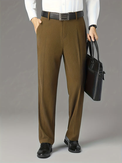 3 pezzi Pantaloni Eleganti da Uomo in Velluto a Coste - Casual Business Leggero, Semi-Formale, Tinta Unita, Vestibilità Regolare, Comfort per Tutte le Stagioni, Marrone, Blu Navy, Perfetti per Ufficio o Abbigliamento Casual, Abbigliamento da Ufficio|Aspet