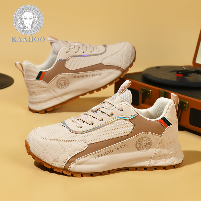 KAAHOO Scarpe da Ginnastica Casual Uomo in Beige//Grigio/Nero/Verde - Tomaia Traspirante e Suola in Gomma, Calzature Versatili con Lacci per Palestra ed Abbigliamento Informale, Scarpe Sportive per Uomini, Scarpe Sportive Bianche per Uomo, Scarpe da Tenni