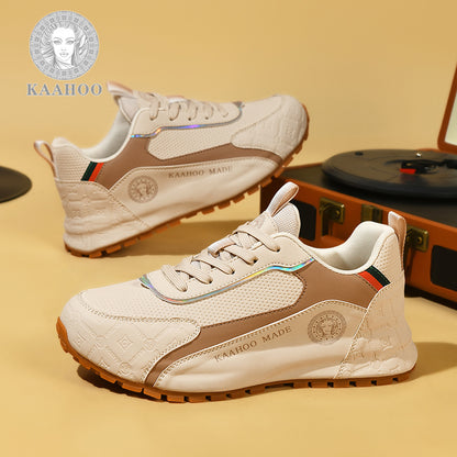 KAAHOO Scarpe da Ginnastica Casual Uomo in Beige//Grigio/Nero/Verde - Tomaia Traspirante e Suola in Gomma, Calzature Versatili con Lacci per Palestra ed Abbigliamento Informale, Scarpe Sportive per Uomini, Scarpe Sportive Bianche per Uomo, Scarpe da Tenni