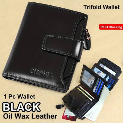 1pz Portafoglio Uomo CIEPHIA in Vera Pelle - Blocco RFID Antifurto, Marrone Scuro (Dark Tan), con Chiusura a Zip, 17 Tasche per Carte, Scomparto Monete e Finestra ID – Multi-Compartimenti Resistente ed Elegante Ideale come Regalo di San Valentino, Festa d