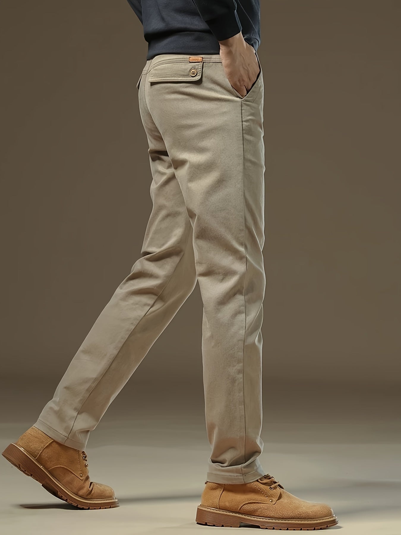 Pantaloni Eleganti da Uomo Bedford in Tessuto Elasticizzato Khaki per Look Business Casual e Viaggi, Primavera/Autunno