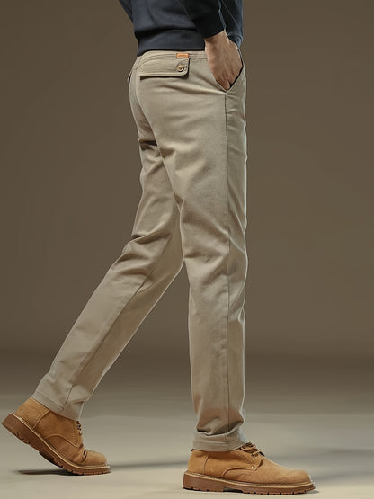 Pantaloni Eleganti da Uomo Bedford in Tessuto Elasticizzato Khaki per Look Business Casual e Viaggi, Primavera/Autunno