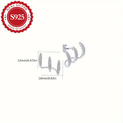 Linea - Coppia di Orecchini da Donna con Artiglio in Argento S925 e Zirconi Sintetici Super Brillanti