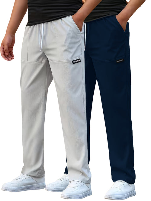 Pantaloni da lavoro casual da uomo a gamba dritta - Poliestere leggero, vita con coulisse, stile primavera/estate, opzioni bianco e blu navy, abbigliamento da lavoro casual | Pantaloni a gamba dritta | Tessuto in poliestere