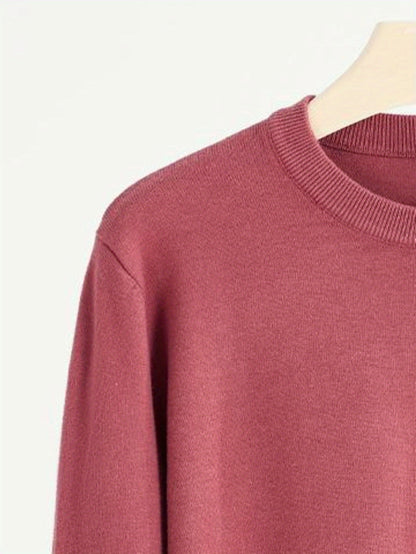 Maglione a maglia stretch slim fit per uomo - Pullover caldo slim fit per autunno e inverno, maglieria casual a collo tondo con coste, colore solido, 440 g/m², perfetto per il Ringraziamento