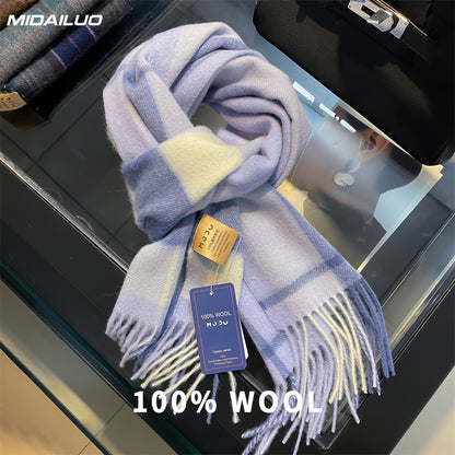 Sciarpa in Lana 100% MIDAILUO - 180,01x32,0 cm Sciarpa in Quadri Invernale Calda e Resistente al Vento, Design Elegante e Stiloso Non Elasticizzato per Attività All'Aperto e Abbigliamento Casual, Accessorio Invernale Accogliente, Motivo Classico in Quadri