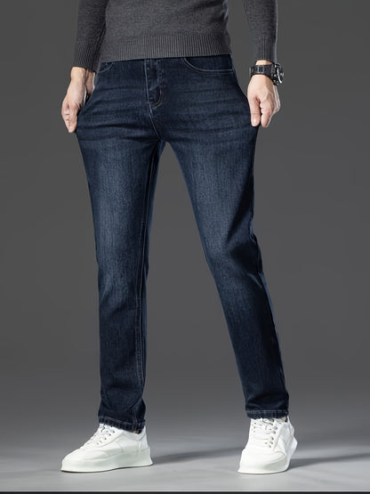 Pantaloni di lusso da uomo in denim finto - Pantaloni dritti con vita media e chiusura a cerniera - Pantaloni formali e casual per ufficio, riunioni, eventi - Design classico non trasparente - Ideali per l'abbigliamento professionale e quotidiano, denim f