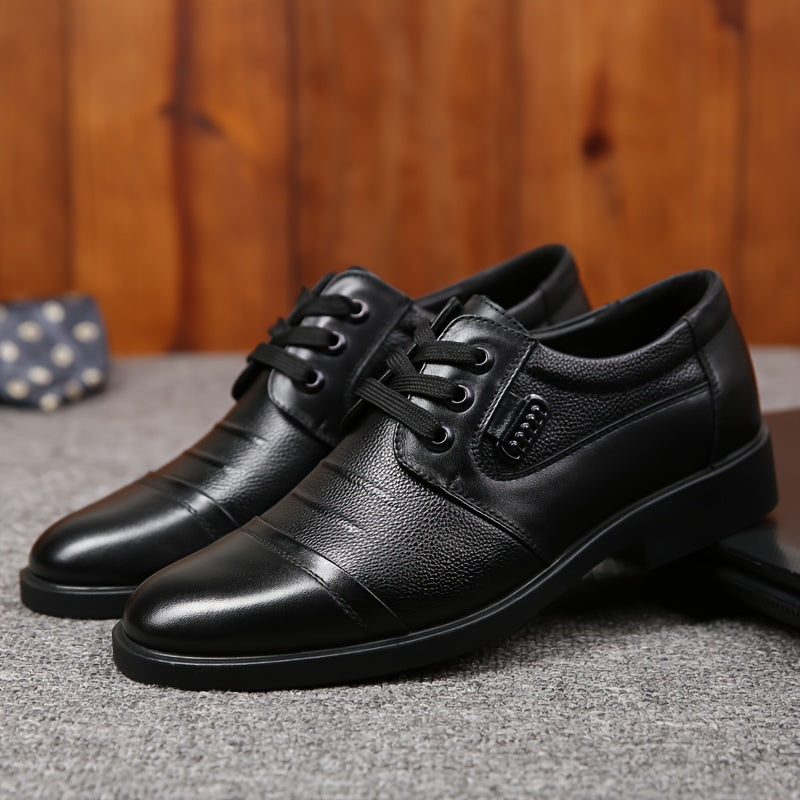 Scarpe Derby da uomo in pelle pieno fiore a tinta unita, comode suola in gomma antiscivolo, scarpe da abito casual resistenti, calzature da uomo