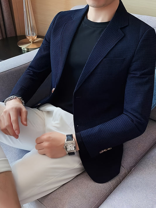 Linea Classic - Blazer a maniche lunghe in maglia waffle per uomo