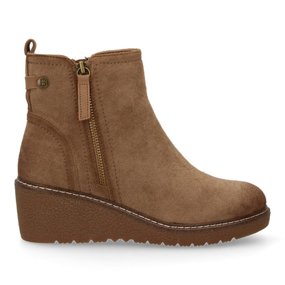 Stivaletto con Zeppa Donna, Design Comodo ed Elegante. Dettagli Cuciti con Chiusura a Cerniera e Linguetta Posteriore. Perfetto per Autunno e Inverno