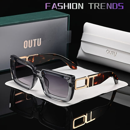 OUTU Retro Casual Stile Vintage Quadrato Occhiali da Uomo con Tempie Scolpite in Metallo, Adatti per Varie Occasioni.