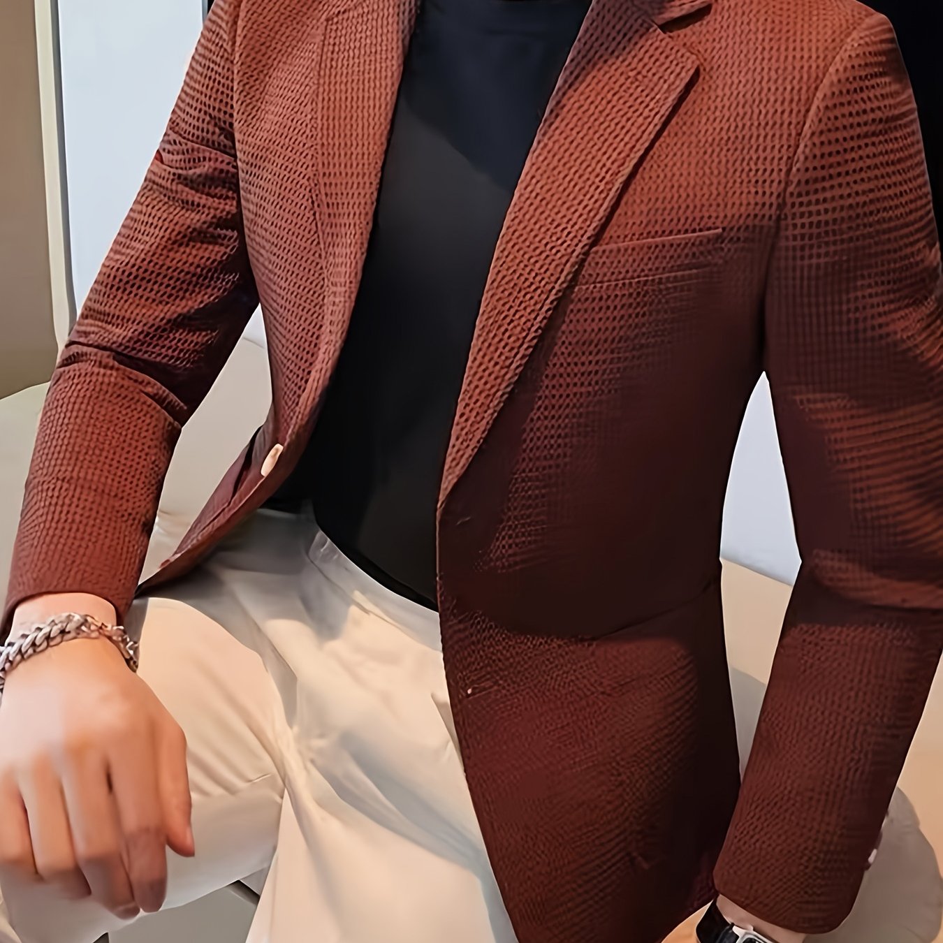 Linea Classic - Blazer a maniche lunghe in maglia waffle per uomo