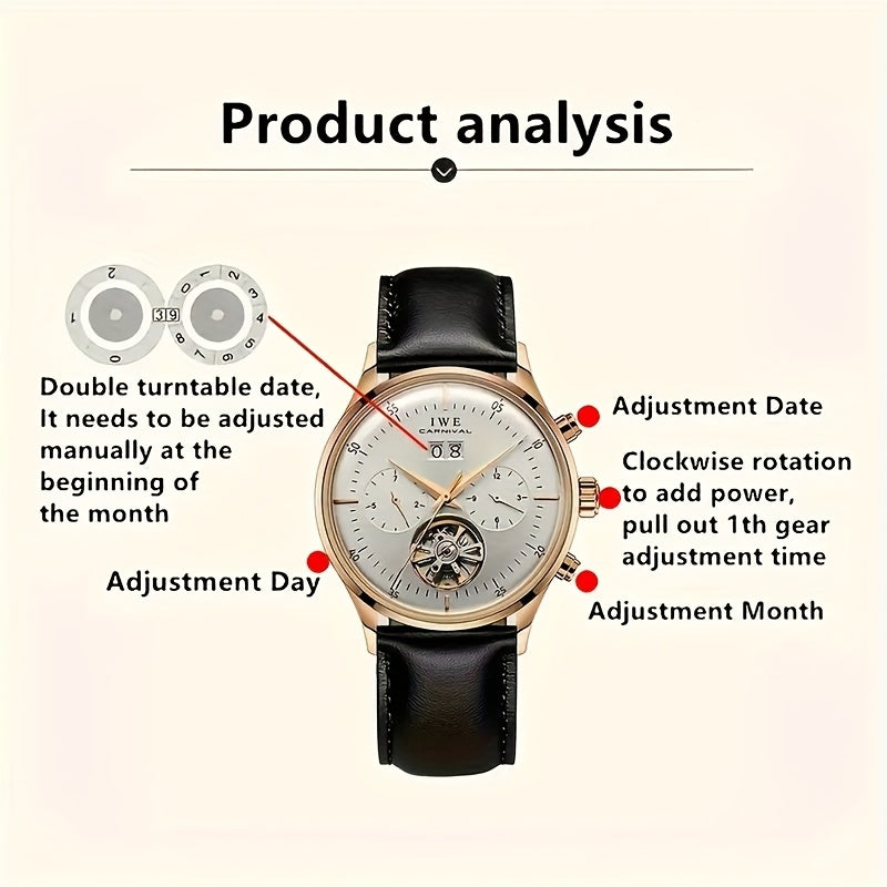 Orologio Meccanico Multifunzione di Lusso Uomo I&W Carnival, Orologio Sottile e alla Moda Automatizzato, Regalo per le Vacanze