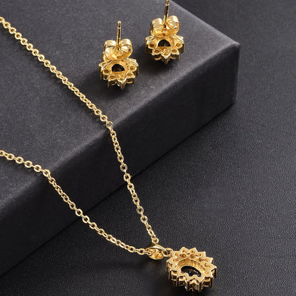 Véora - Kit di gioielli a tema girasole con zirconi lucidi taglio ovale intarsiati con collana con pendente e orecchini a bottone