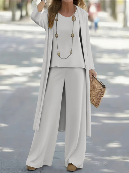 Women'S Casual Solid Color Cardigan Jacket and Vest Pants Three-Piece Set - Long Sleeve, Open Front, All-Season Comfort, Casual Attire|Casual Style|Open Front Jacket